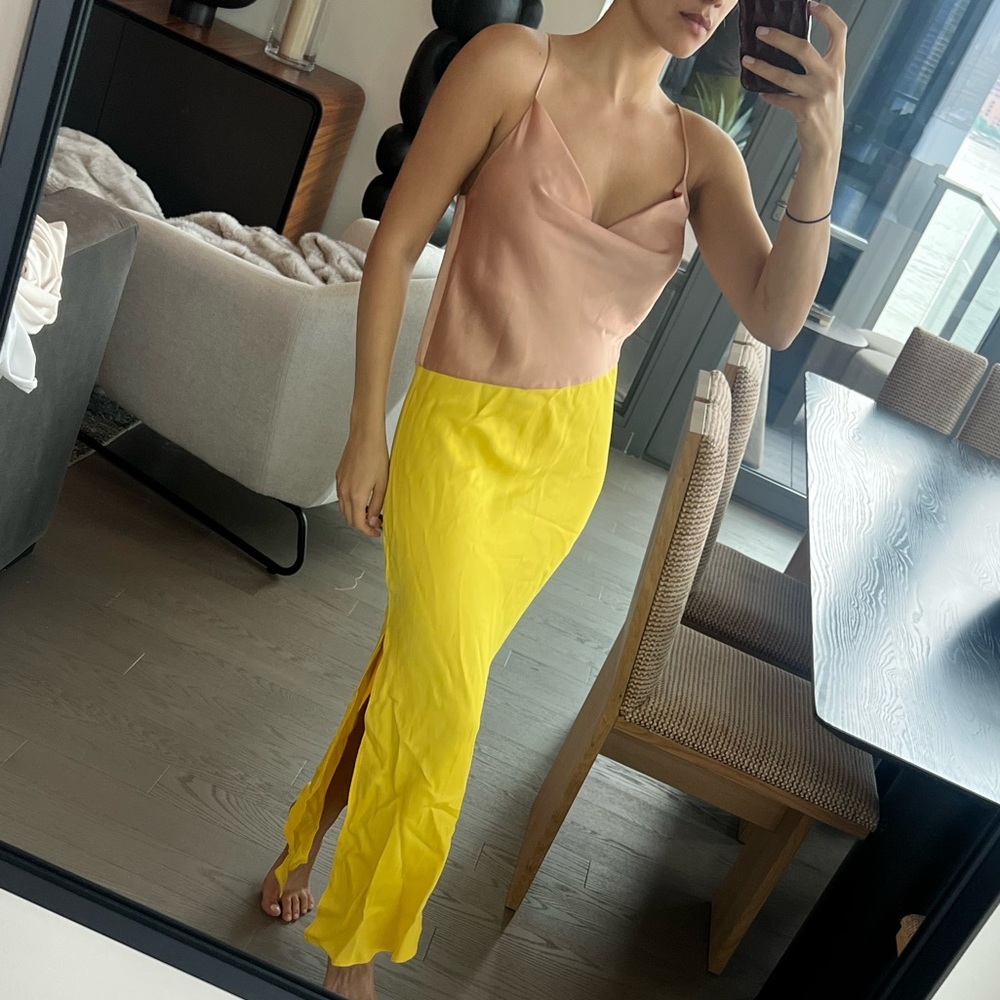 Zara Yellow Maxi Slip Dress with Slit for Resort Wear